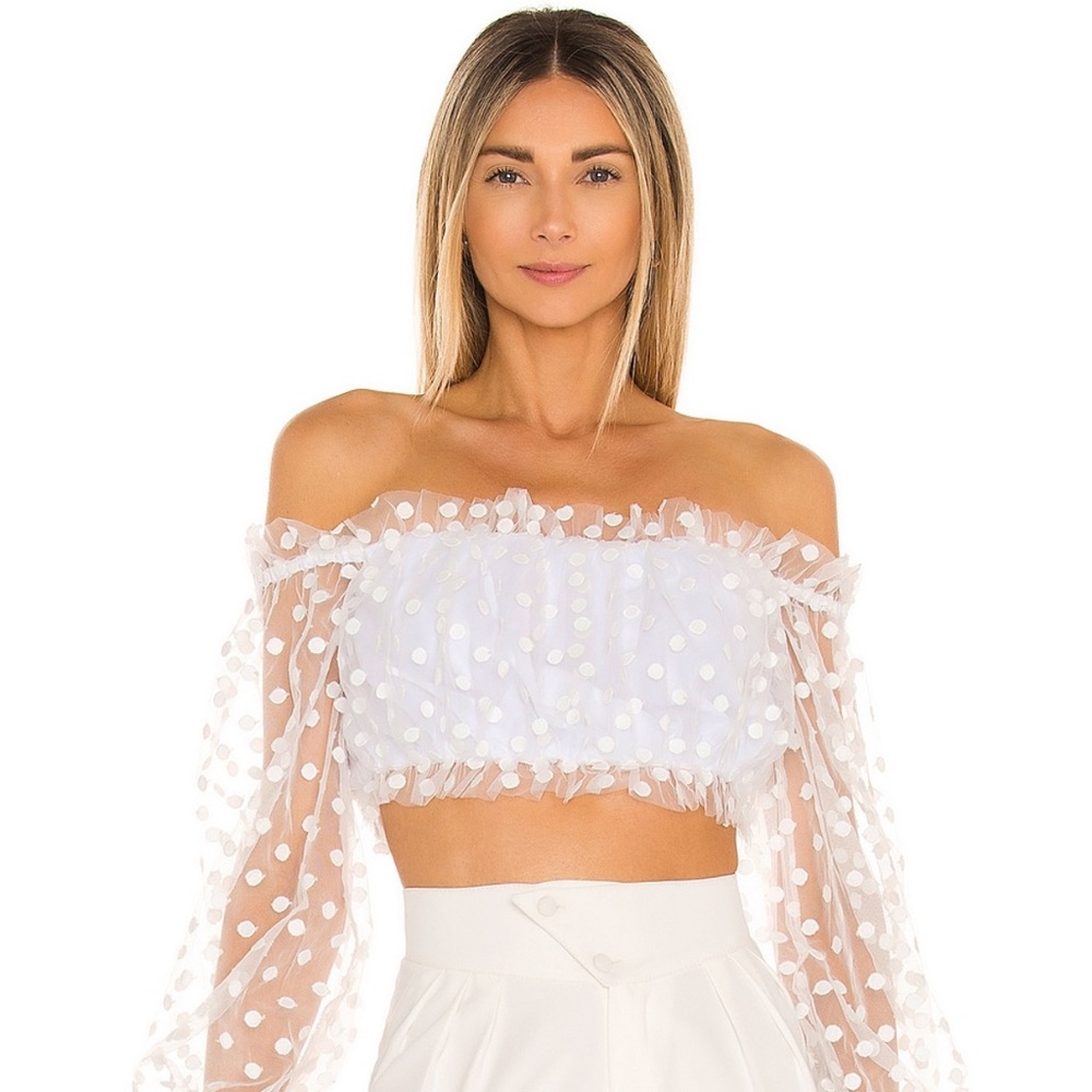 MAJORELLE White Ruffled Polka Dot Crop Top